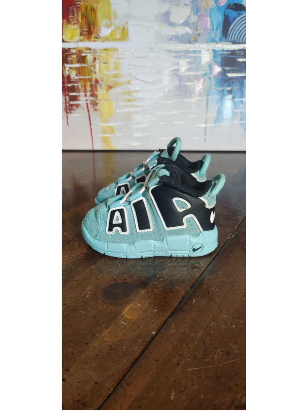 Nike Air More Uptempo Shoes Kids Size 5C Blue Teal Suede Sneakers CK0825-403